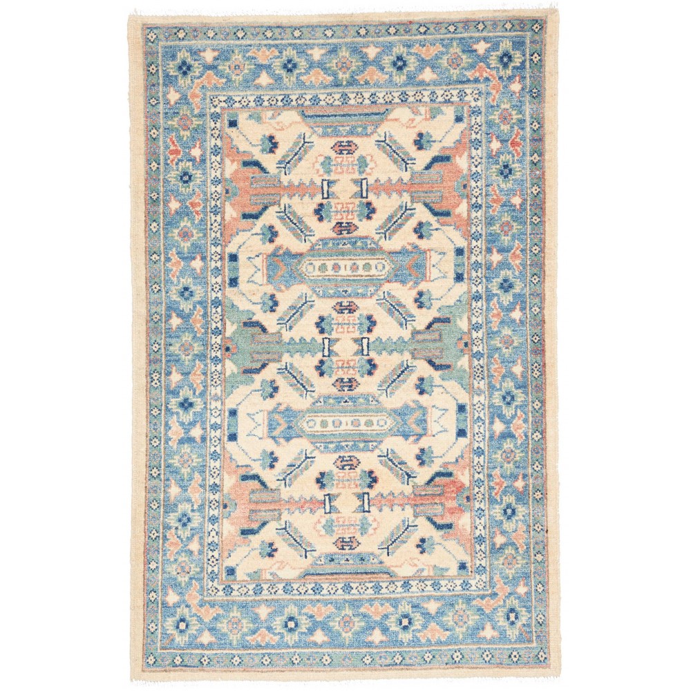 Tappeto Kazak Afghanistan beige azzurro 80x126