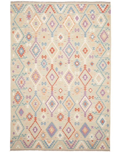 Tappeto Kilim Afghanistan bianco giallo 202x297