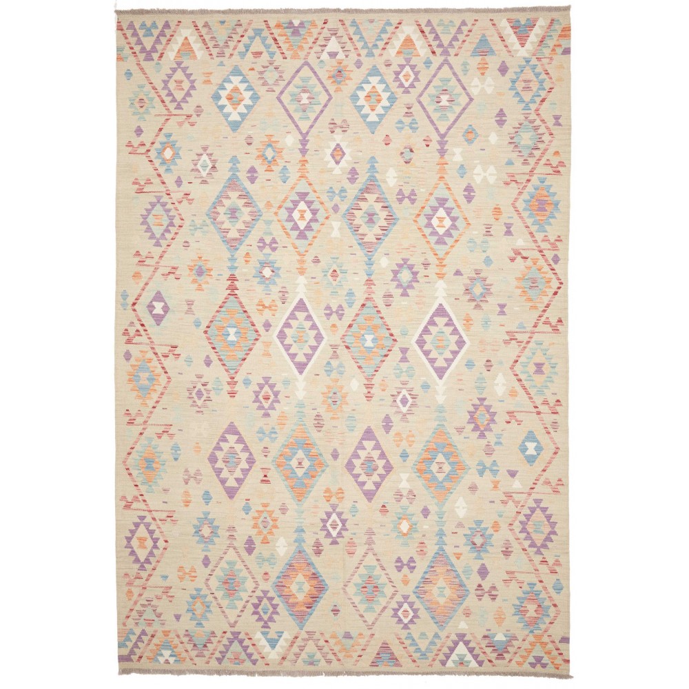 Tappeto Kilim Afghanistan bianco giallo 204x302