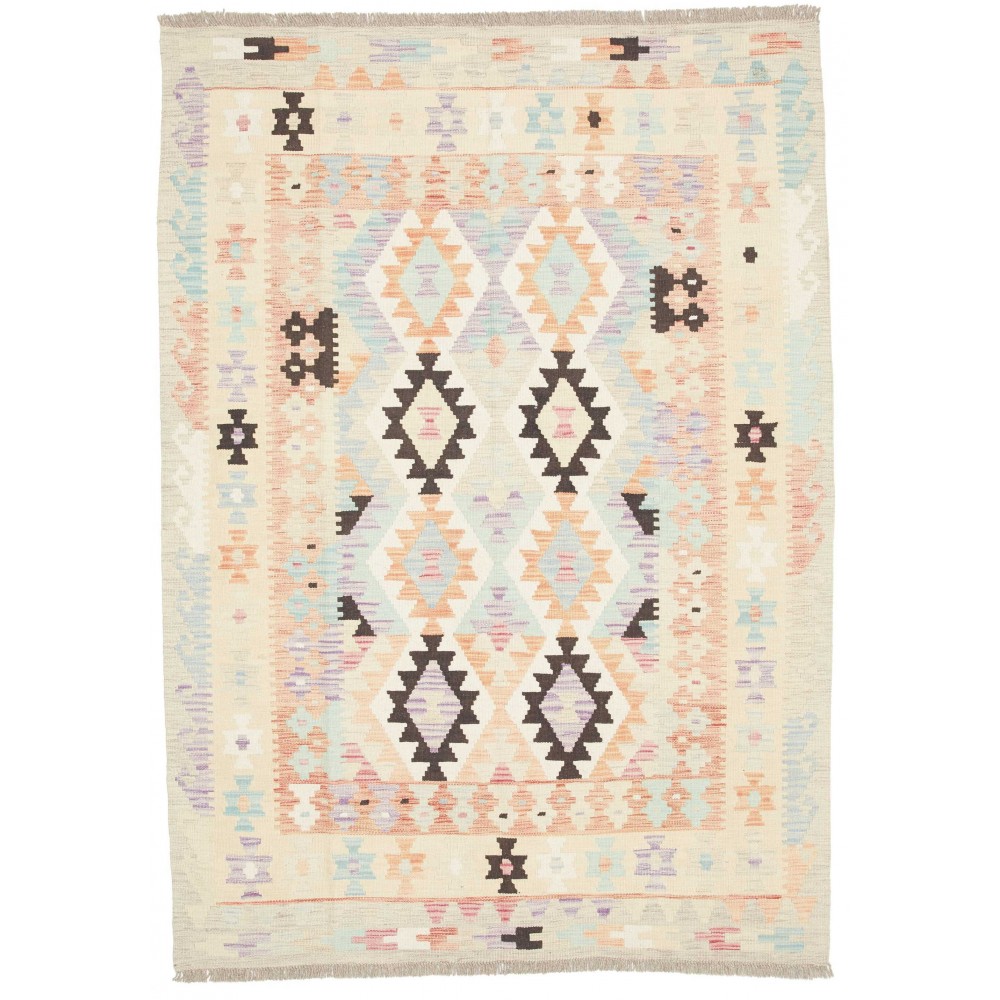 Tappeto Kilim Afghanistan bianco verde 130x181