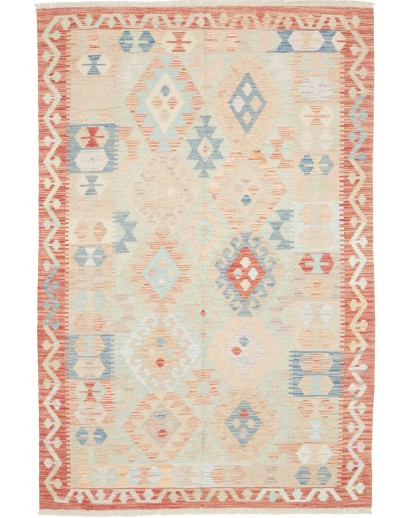 Tappeto Kilim Afghanistan bianco rosso 127x190