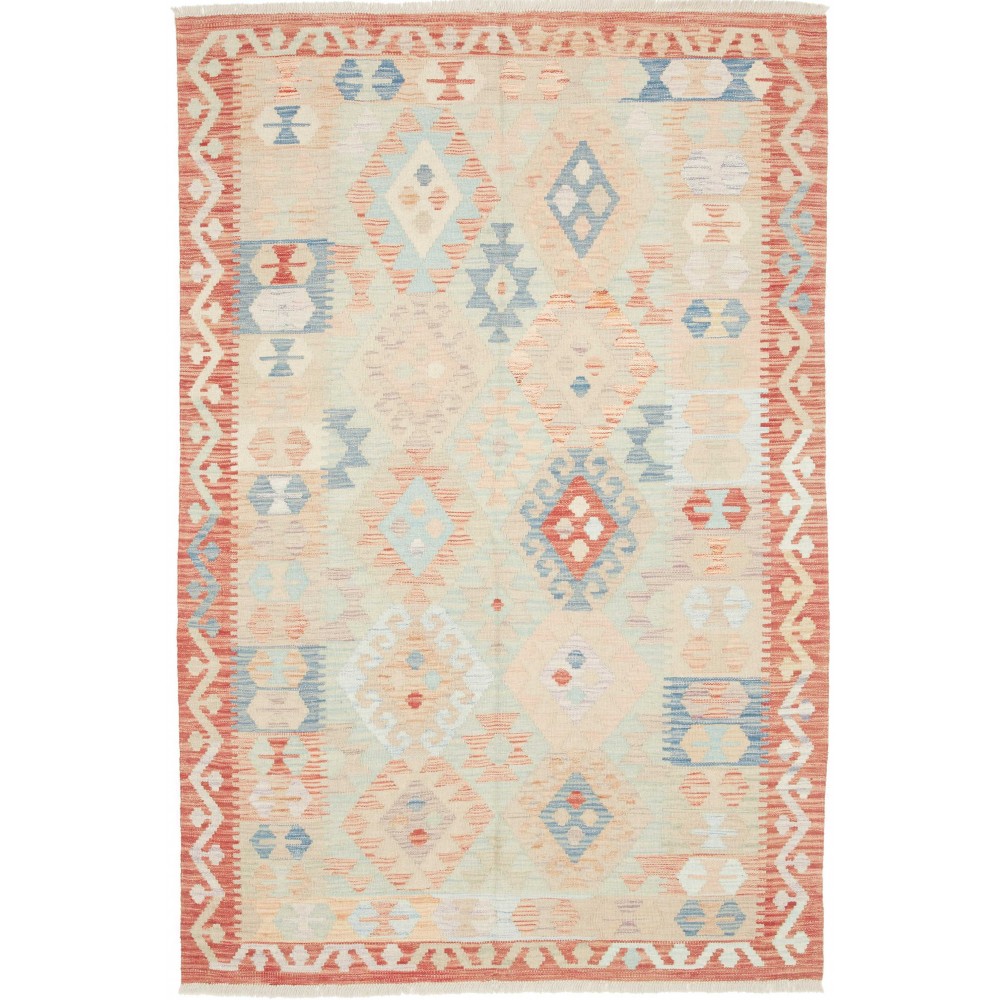 Tappeto Kilim Afghanistan bianco rosso 127x190