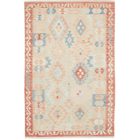 Tappeto Kilim Afghanistan bianco rosso 127x190