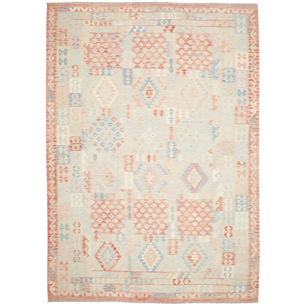 Tappeto Kilim Afghanistan bianco rosso 247x342