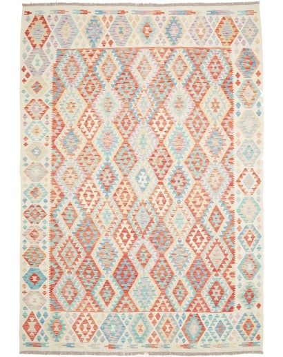 Tappeto Kilim Afghanistan bianco rosso 214x296