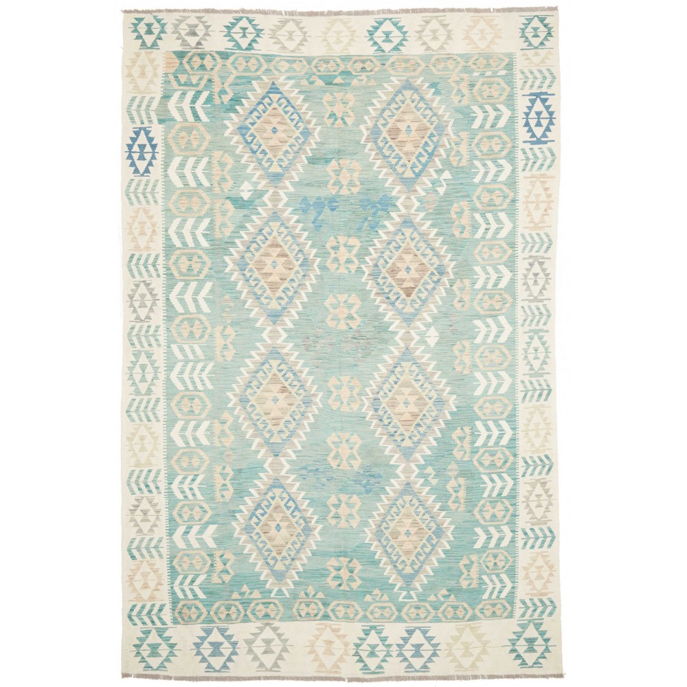 Tappeto Kilim Afghanistan bianco blu 194x294