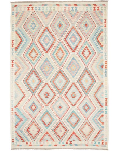 Tappeto Kilim Afghanistan bianco rosso 204x303