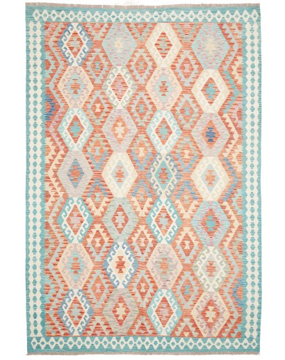 Tappeto Kilim Afghanistan bianco rosso 203x302