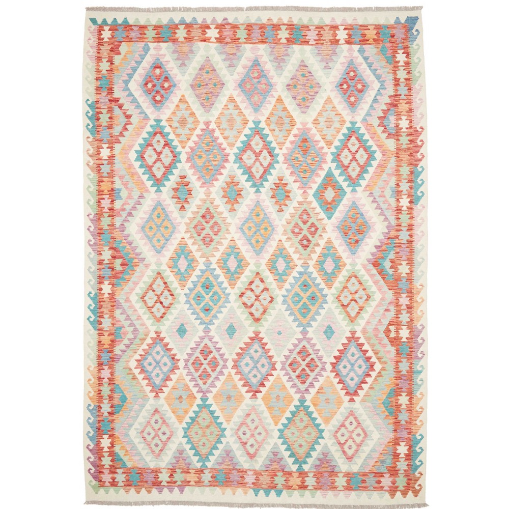 Tappeto Kilim Afghanistan bianco arancione 211x301