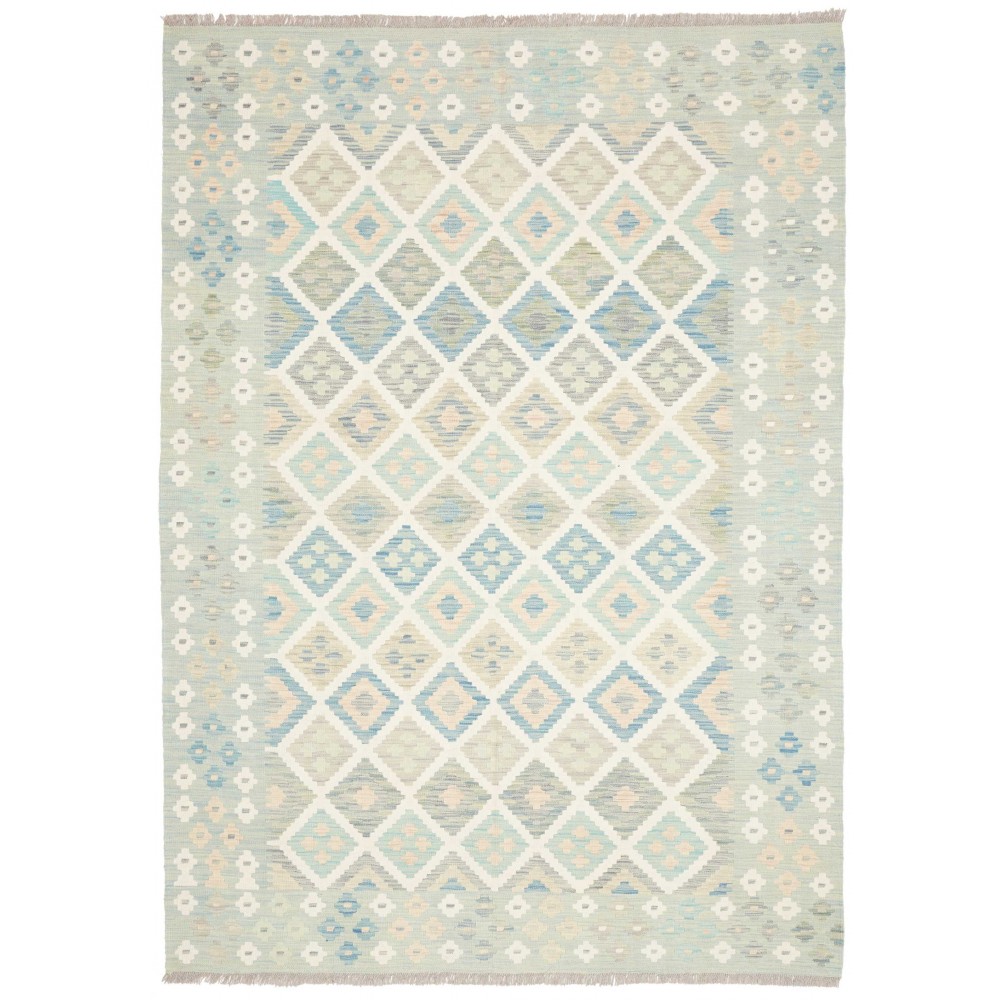 Tappeto Kilim Afghanistan bianco azzurro 174x244