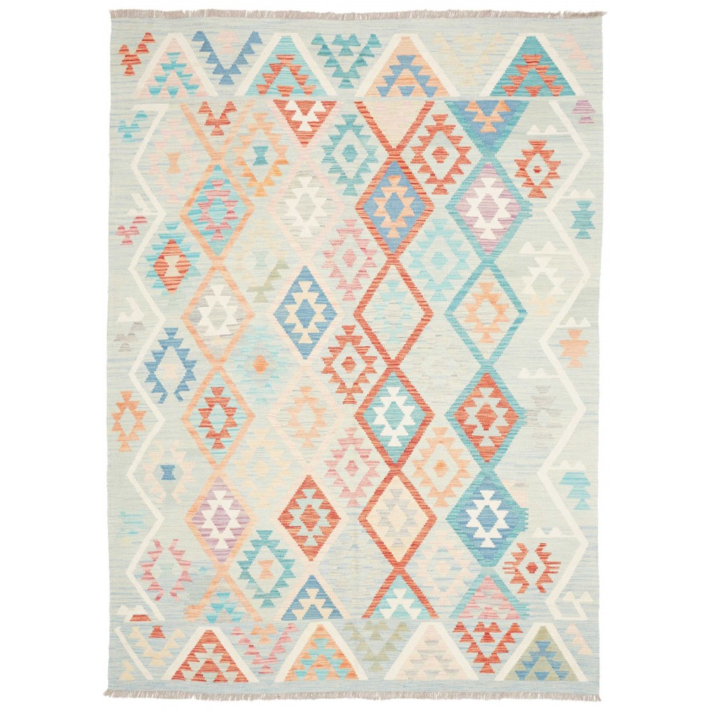 Tappeto Kilim Afghanistan bianco rosso 178x247