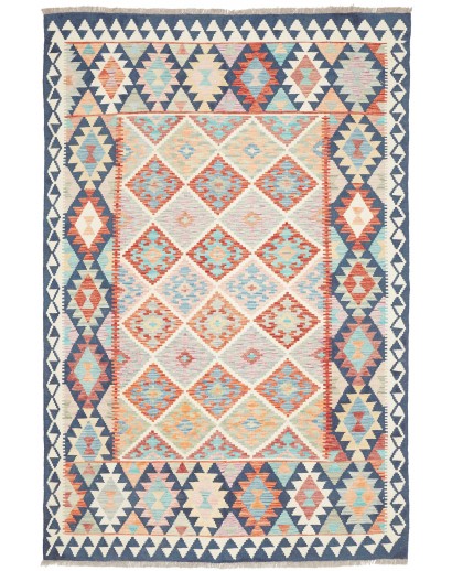 Tappeto Kilim Afghanistan bianco azzurro 160x241