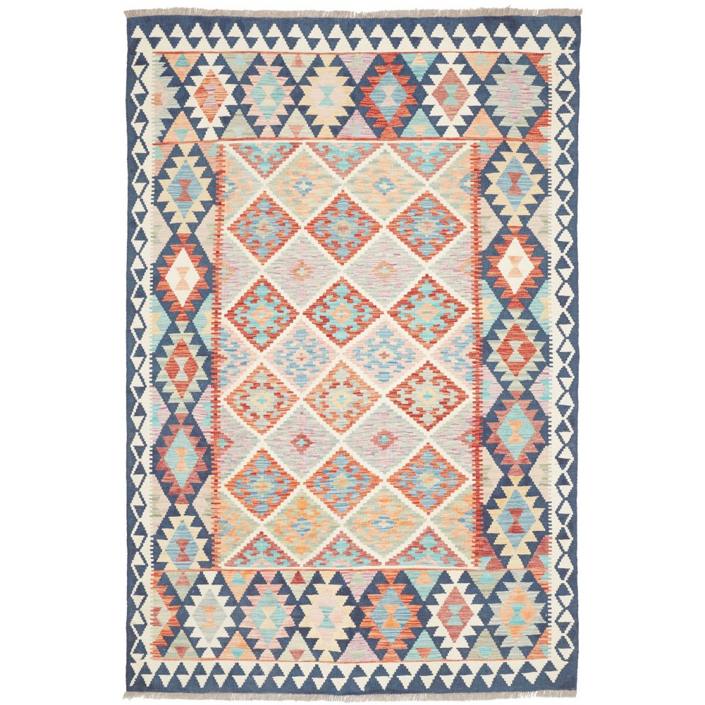 Tappeto Kilim Afghanistan bianco azzurro 160x241