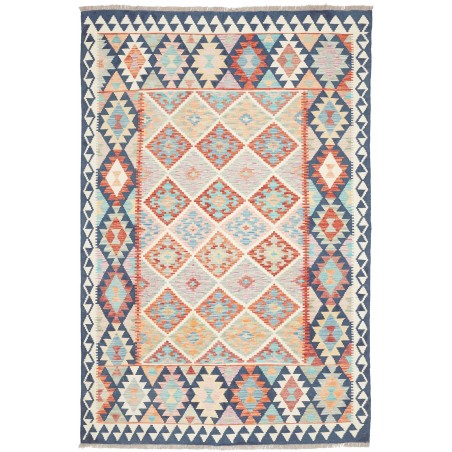 Tappeto Kilim Afghanistan bianco azzurro 160x241