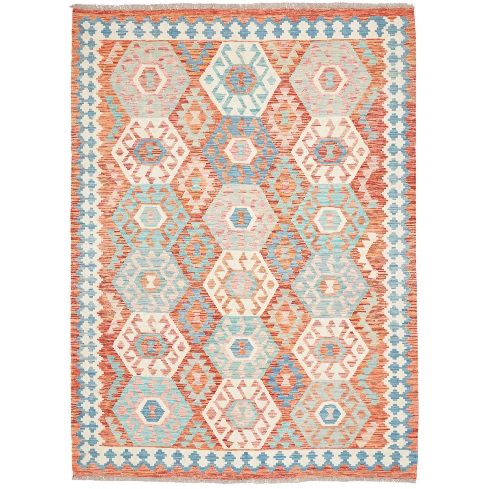 Tappeto Kilim Afghanistan bianco arancione 177x242