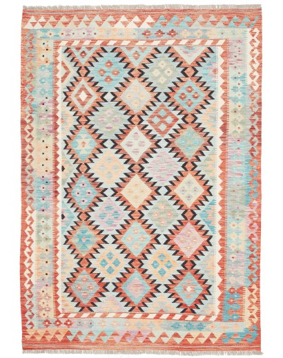 Tappeto Kilim Afghanistan bianco grigio 143x201