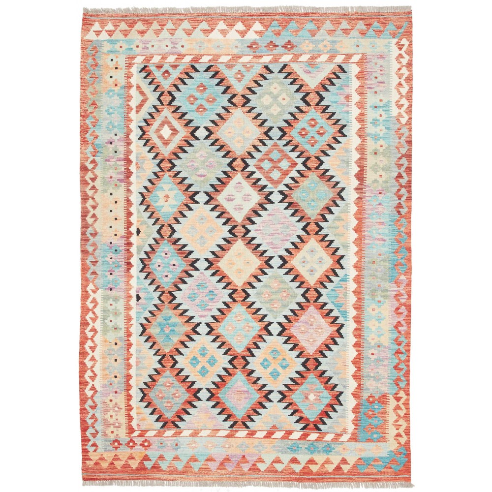 Tappeto Kilim Afghanistan bianco grigio 143x201