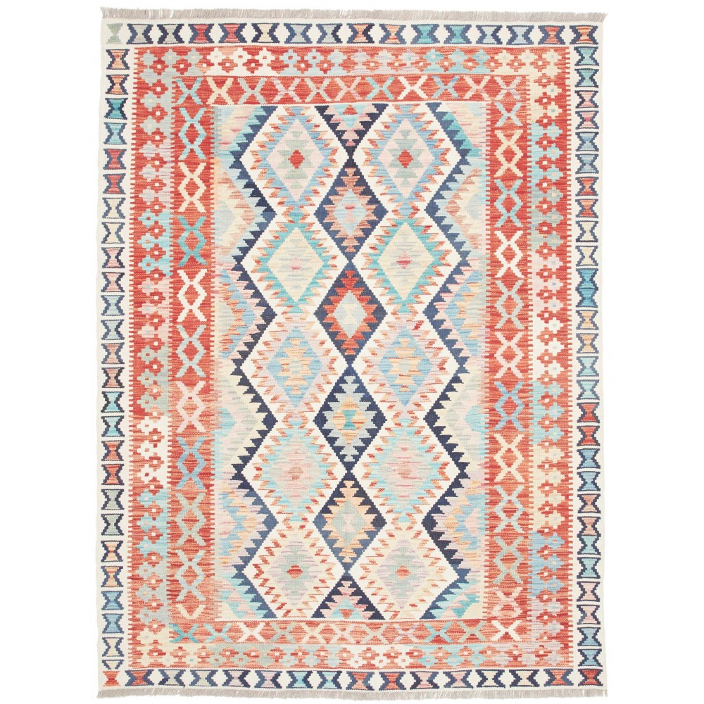 Tappeto Kilim Afghanistan bianco azzurro 153x206