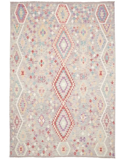 Tappeto Kilim Afghanistan bianco rosso 203x301