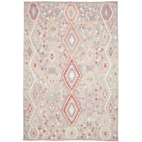 Tappeto Kilim Afghanistan bianco rosso 203x301