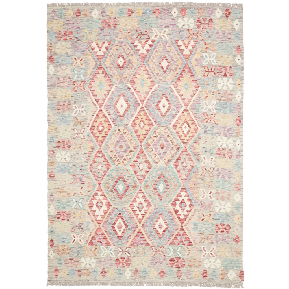 Tappeto Kilim Afghanistan bianco rosso 178x251
