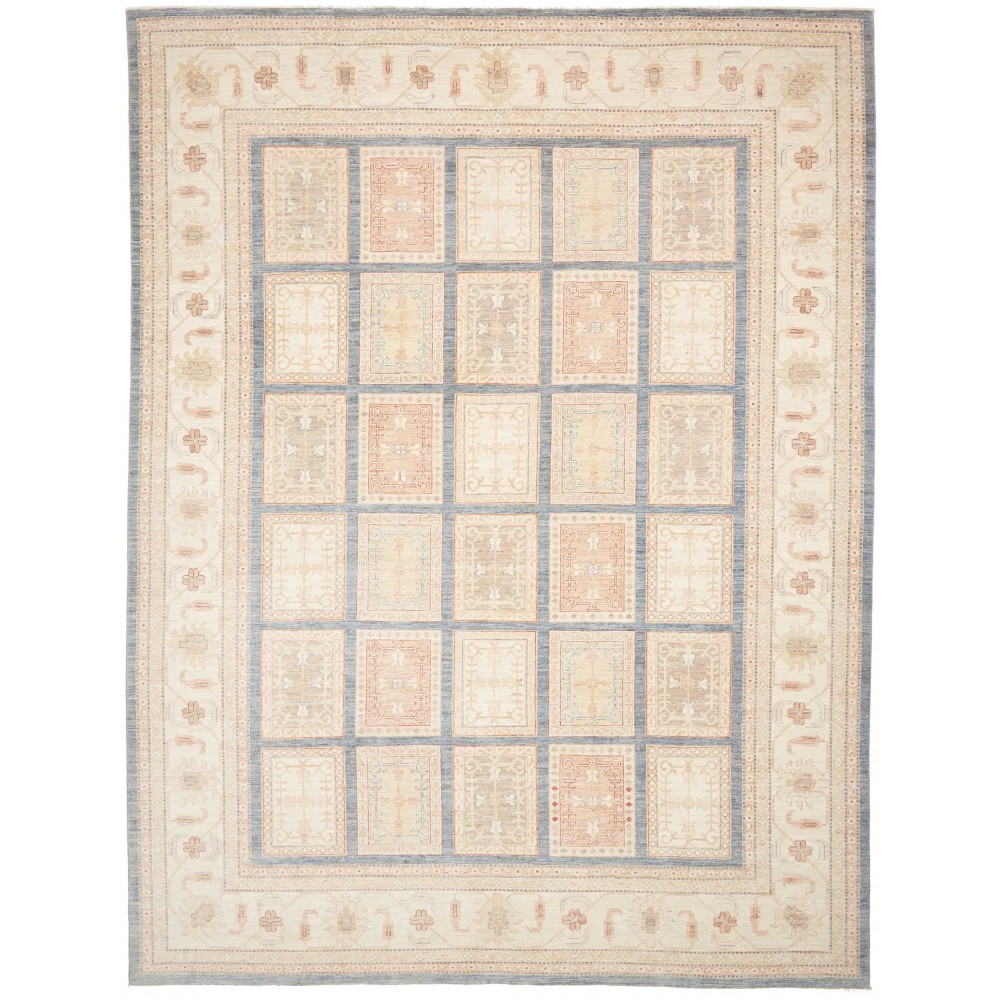 Tappeto Bakhteari Pakistan bianco azzurro 302x392