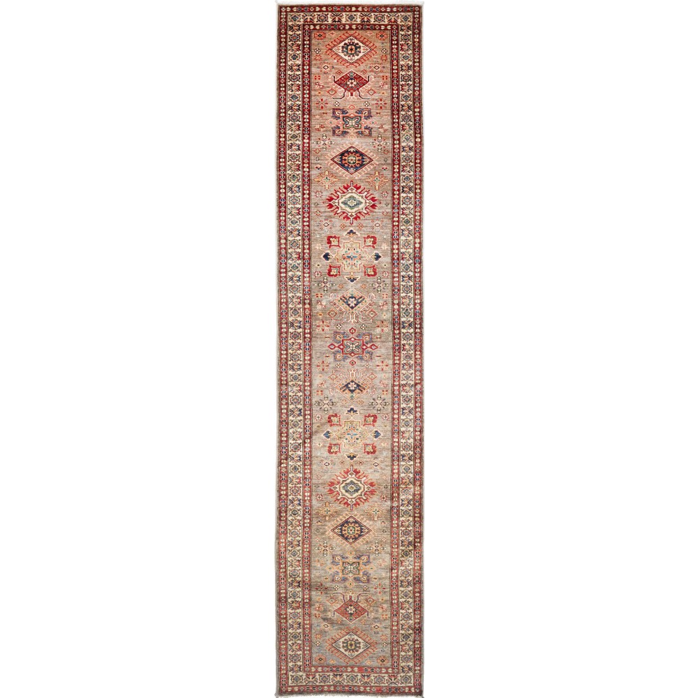 Tappeto Kazak Fine Pakistan marrone grigio 85x423