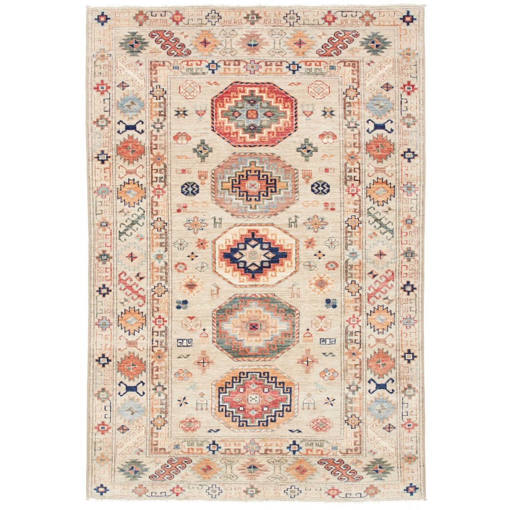 Tappeto Kazak Fine Pakistan giallo grigio 124x187