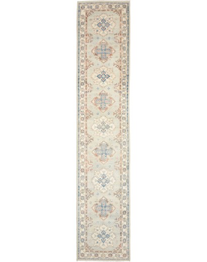 Tappeto Kazak Afghanistan bianco grigio 79x387