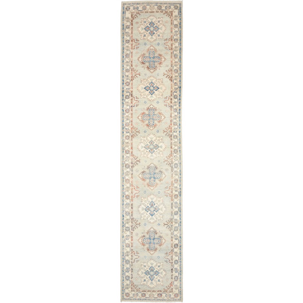 Tappeto Kazak Afghanistan bianco grigio 79x387