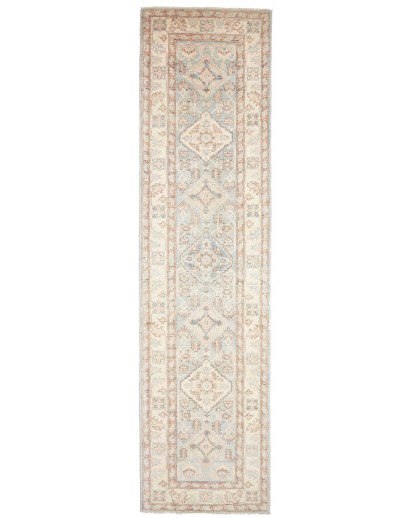 Tappeto Kazak Afghanistan bianco azzurro 93x373