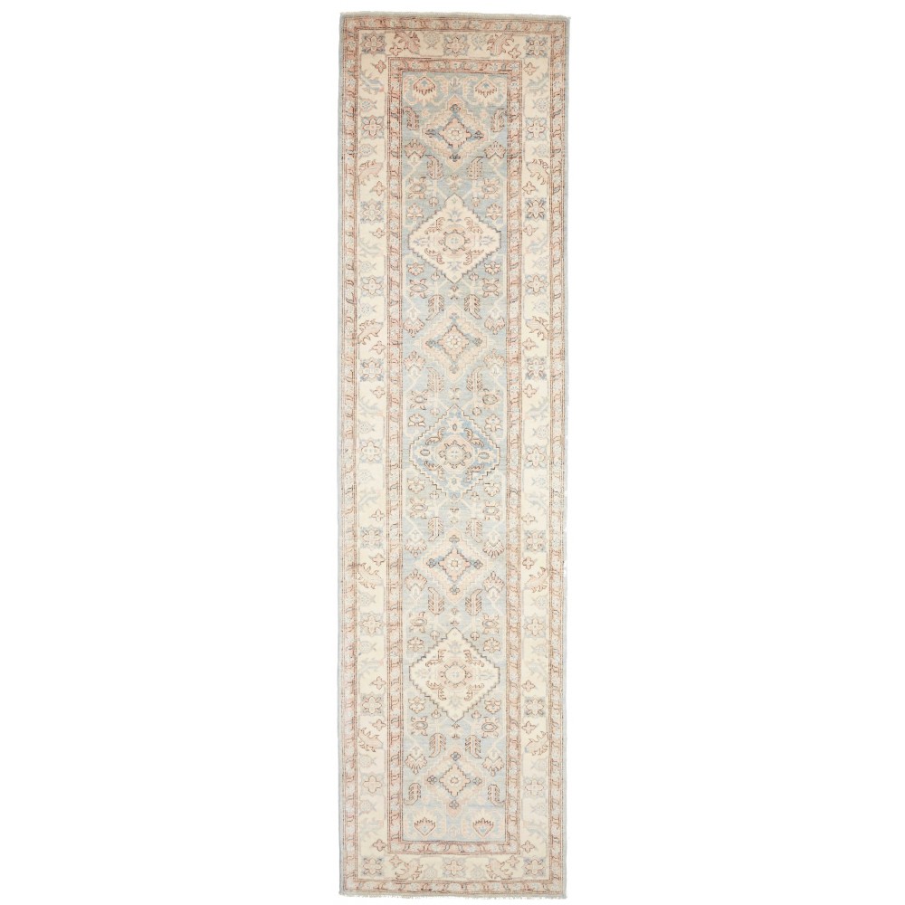 Tappeto Kazak Afghanistan bianco azzurro 93x373