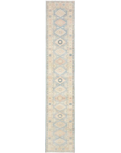 Tappeto Kazak Afghanistan bianco grigio 65x343