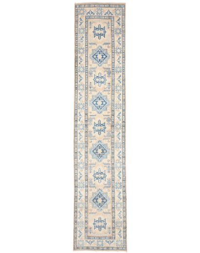 Tappeto Kazak Afghanistan bianco azzurro 77x373