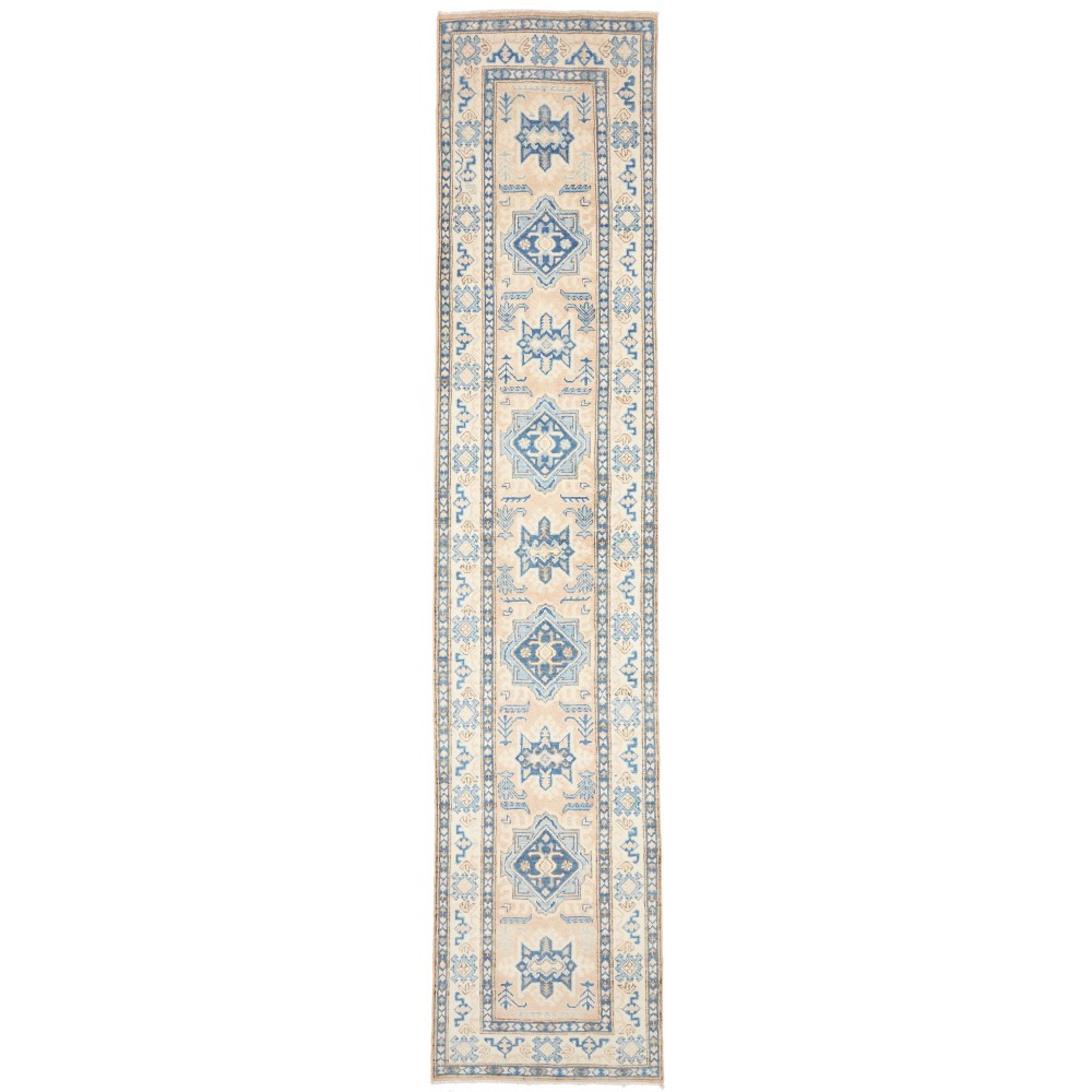 Tappeto Kazak Afghanistan bianco azzurro 77x373