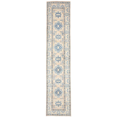 Tappeto Kazak Afghanistan bianco azzurro 77x373