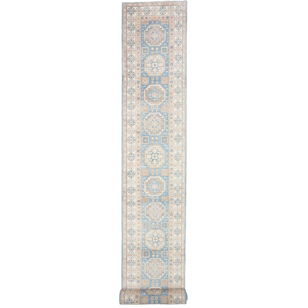 Tappeto Kazak Afghanistan bianco azzurro 79x586