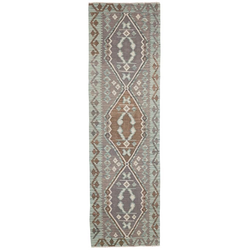 Tappeto Kilim Afghanistan bianco verde 84x295