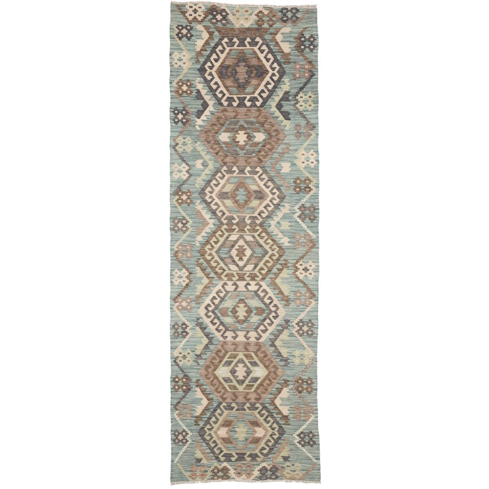Tappeto Kilim Afghanistan azzurro bianco 86x285