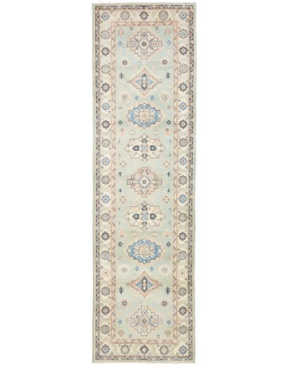 Tappeto Kazak Afghanistan bianco azzurro 84x294