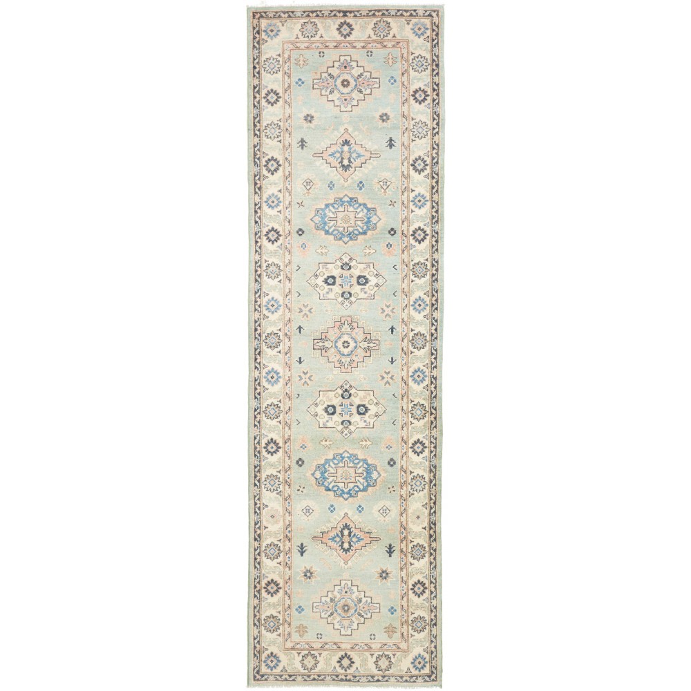Tappeto Kazak Afghanistan bianco azzurro 84x294