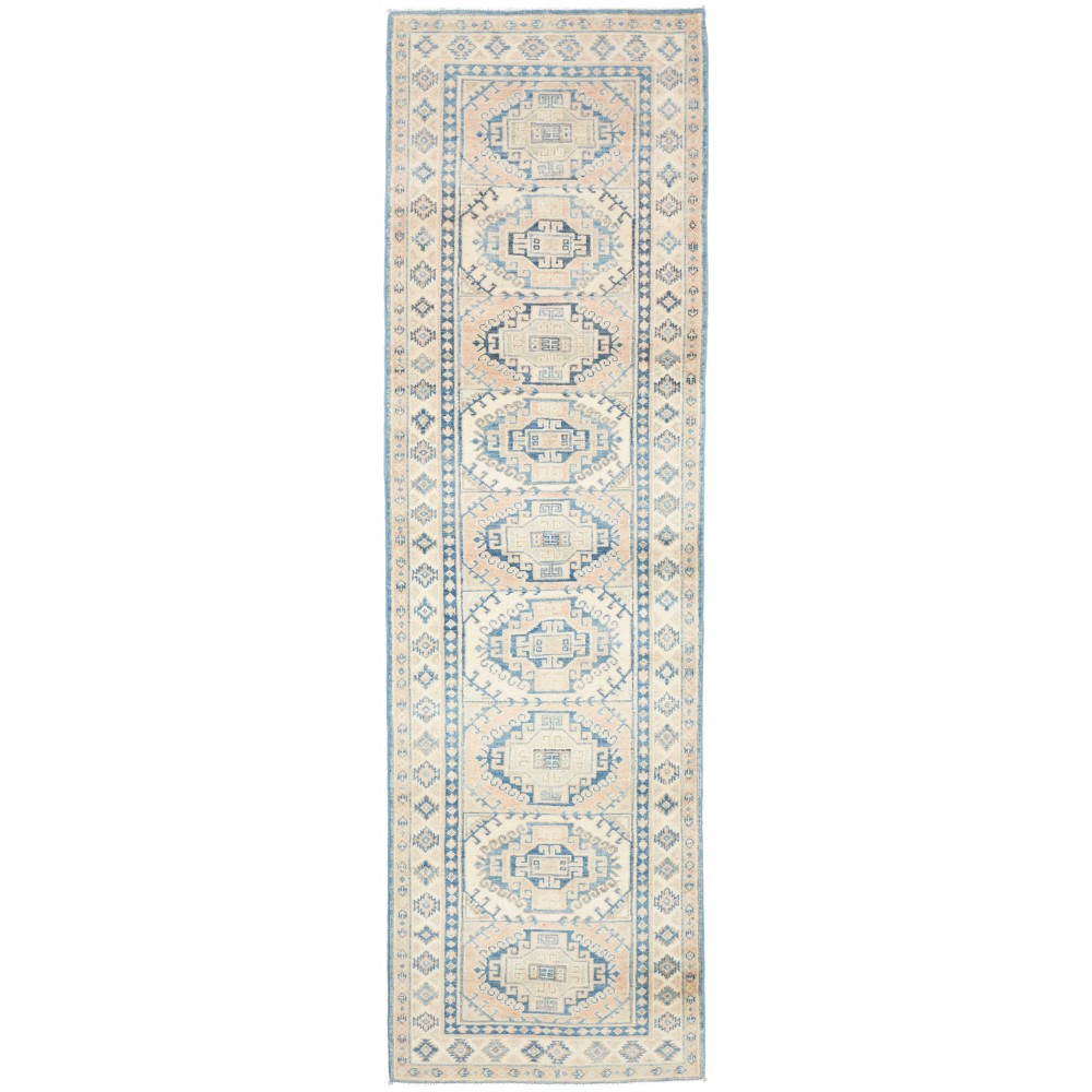 Tappeto Kazak Afghanistan bianco azzurro 82x290