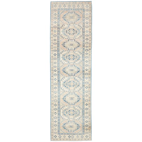 Tappeto Kazak Afghanistan bianco azzurro 82x290