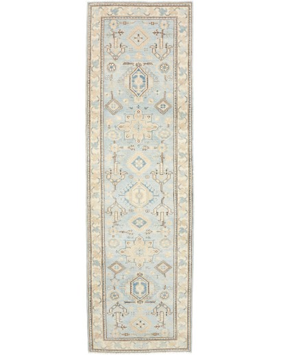 Tappeto Kazak Afghanistan bianco azzurro 85x283