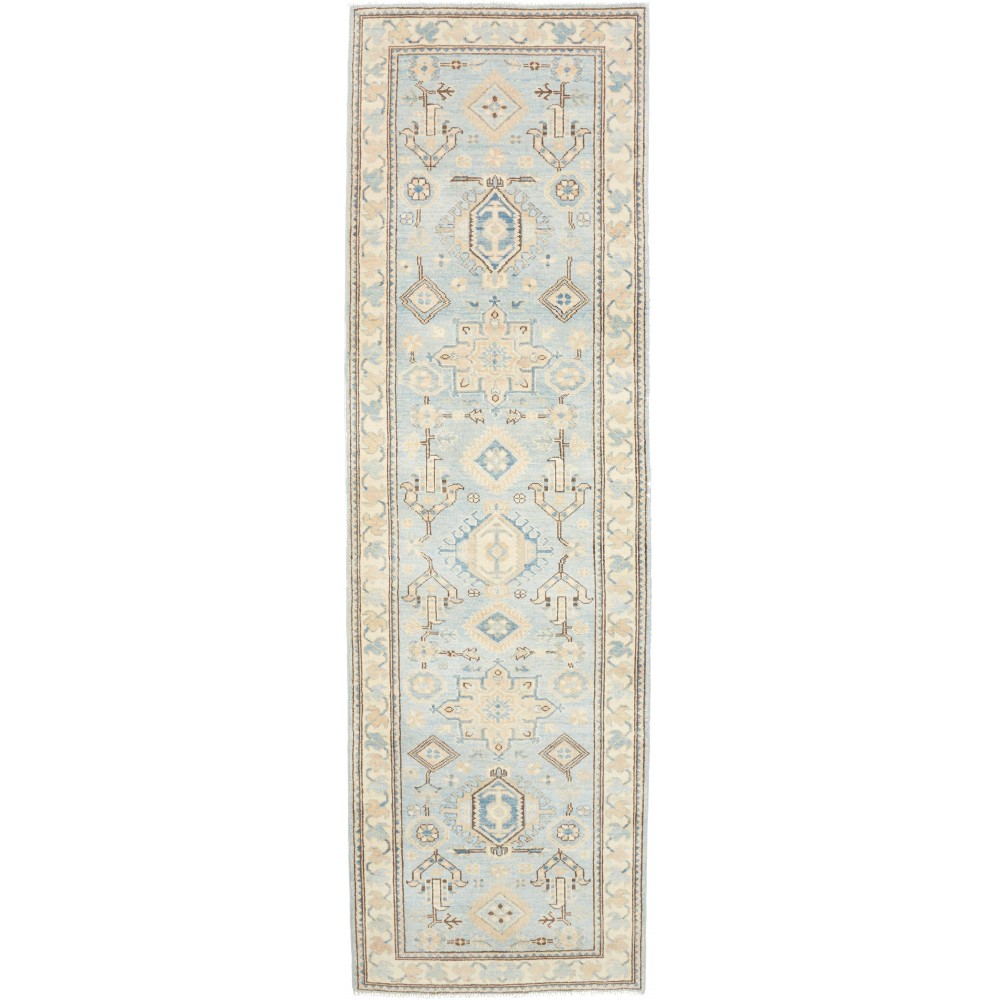 Tappeto Kazak Afghanistan bianco azzurro 85x283
