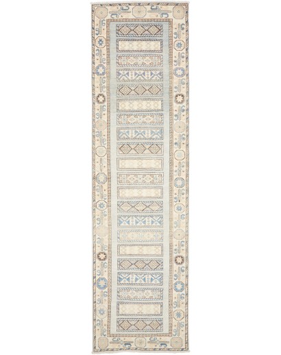 Tappeto Kazak Afghanistan bianco azzurro 88x328