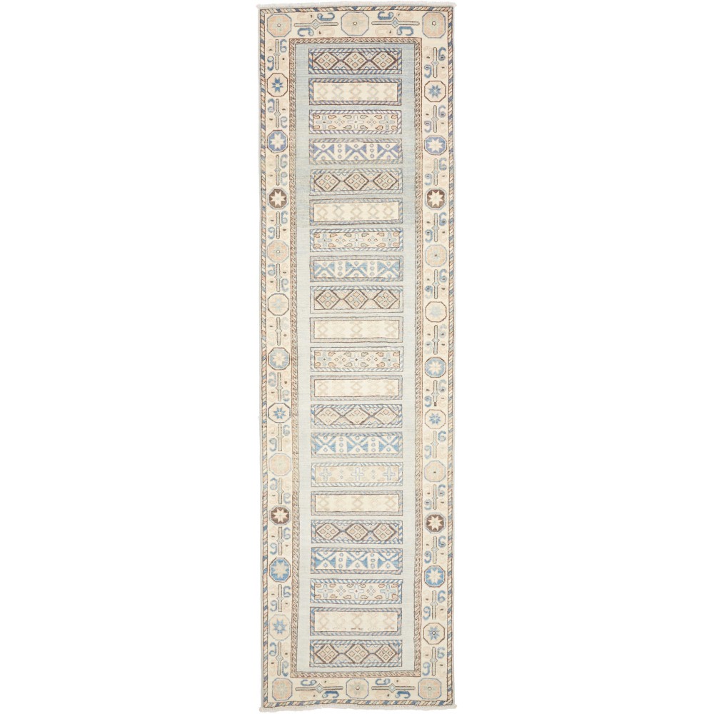 Tappeto Kazak Afghanistan bianco azzurro 88x328