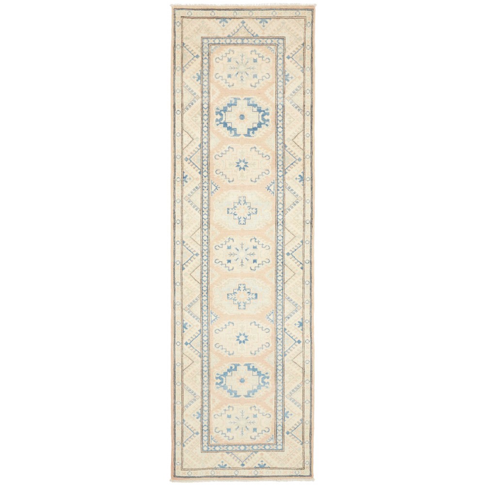 Tappeto Kazak Afghanistan bianco azzurro 85x285