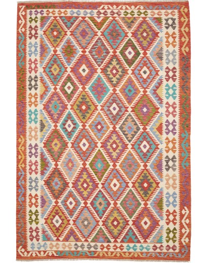 Tappeto Kilim Afghanistan rosso giallo 203x301
