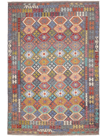 Tappeto Kilim Afghanistan bianco azzurro 208x301